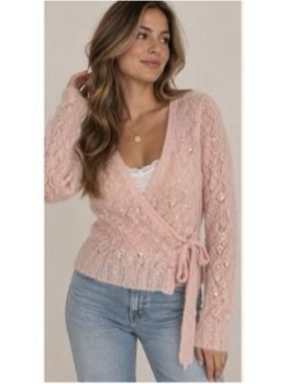 Ann Taylor Blush Pink Cable Wrap Cardigan 1247